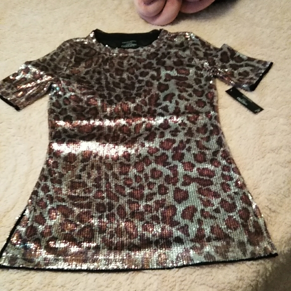 Oleg Cassini Mini Sequin Top - Picture 1 of 11